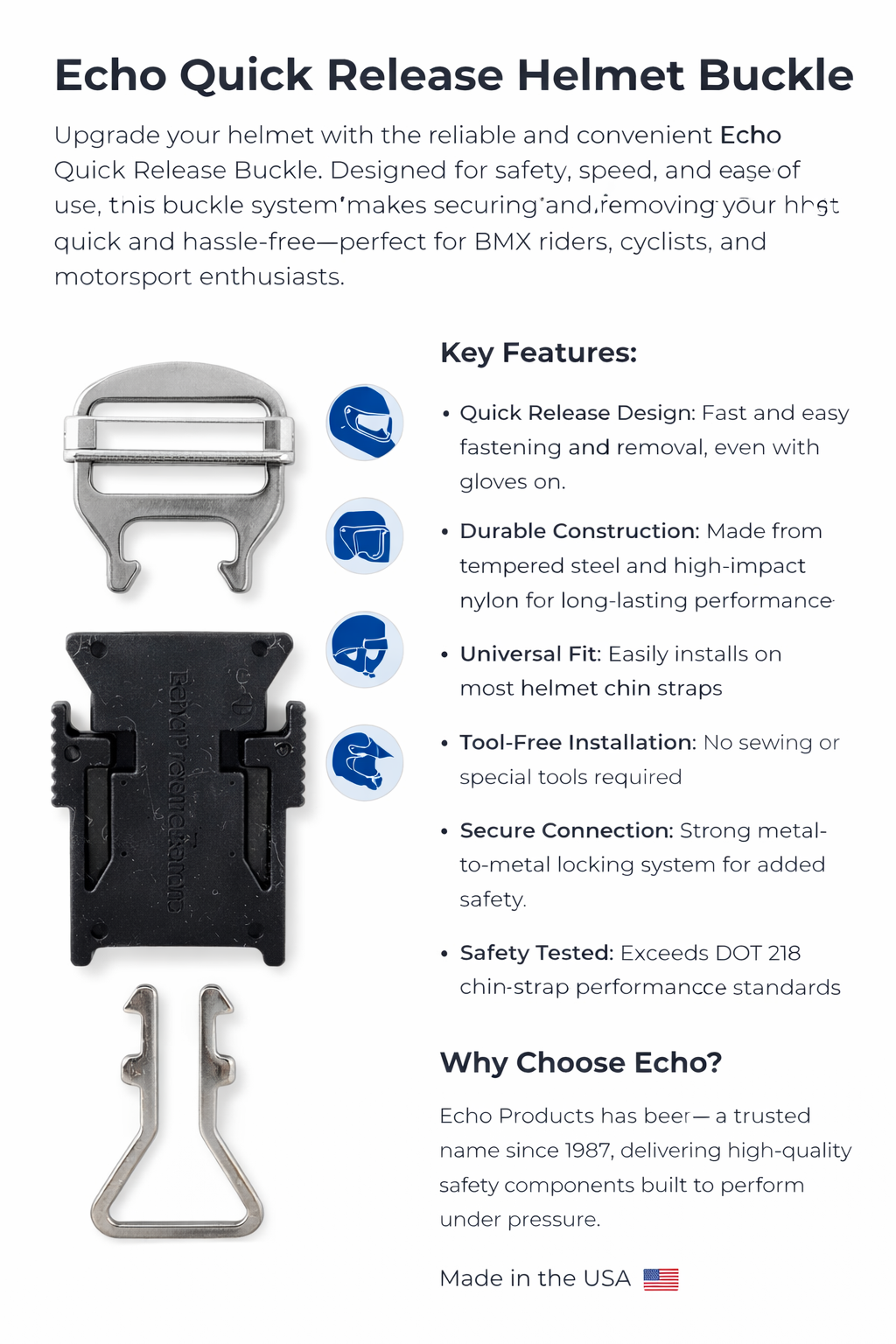 echo quick release buckle for motorcycle helmets HELMET BLACK Upgrade your helmet with The Helmet Clip ZYRELYNX Helmet Quick Release Buckle